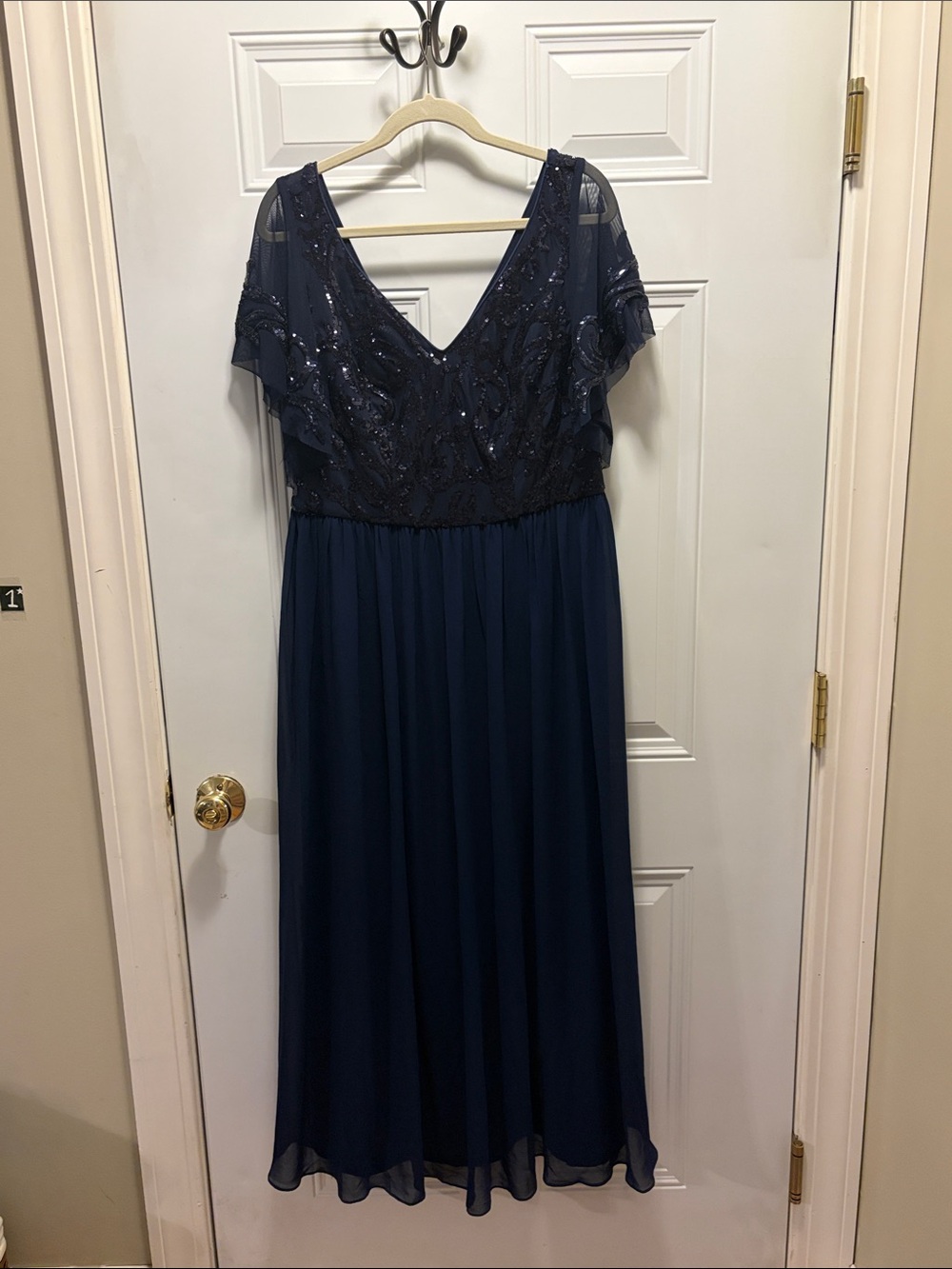 Ever Pretty Navy Sequin V-Neck Maxi Dress